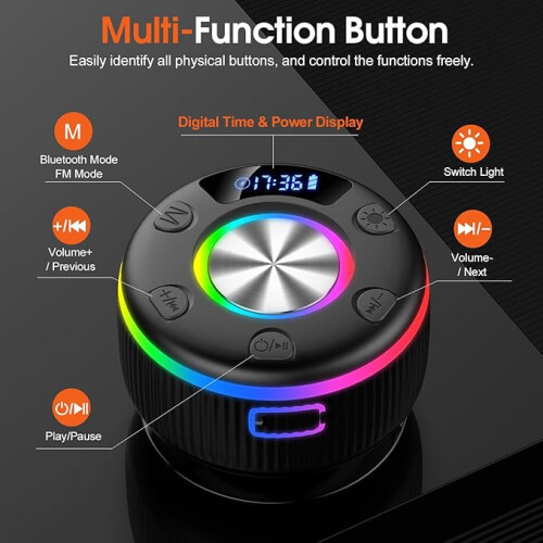 Ηχείο ντους Bluetooth, ασύρματο Bluetooth με ένδειξη ώρας, 2026 Ipx7 με φώτα Rgb για μπάνιο 2