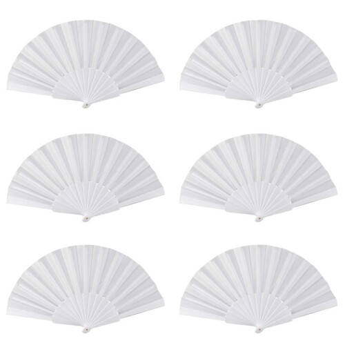 6X Plastic Fabric Hand Foldable Fan for Ladies Men White