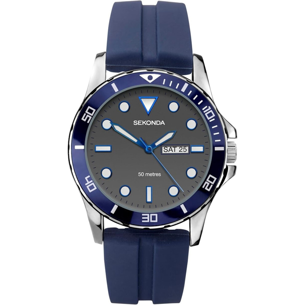 Photos - Wrist Watch Sekonda Balearic Mens 43mm Sport Watch Day Date Rubber Strap 50M Water Resistant 
