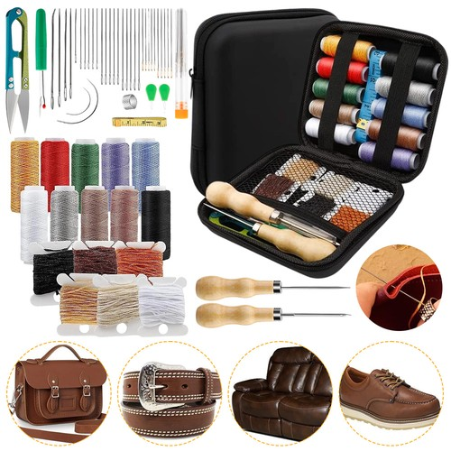 Leather Sewing Kit Hand Stitching Craft Tools Kit Awl Waxed Thread Needles DIY