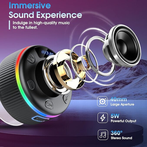 Boxă de duș Bluetooth, Boxă 2026 cu ventuză, Boxe Ip7 cu bas stereo la 360 1