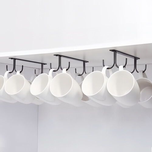 Mug Rack Under Cabinet - Coffee Cup Holder, 12 Mugs Hooks Under Shelf, Display Hanging Cups Drying Hook for Bar 1