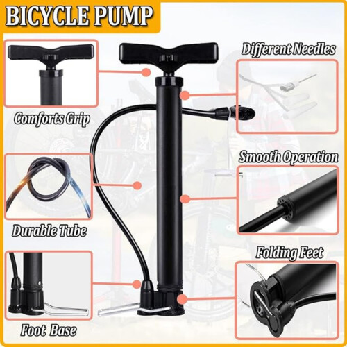 Pompă de bicicletă mini pompă de podea pentru anvelope de bicicletă Presta Schrader pompă de umflat anvelope de bicicletă 120 Psi cu ac 2