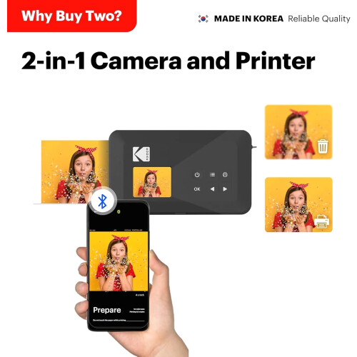 Kodak KODAK Mini Shot 2 Retro 4PASS 2-in-1 Camera Printer Combo Yellow 38 Sheet Bundle 1