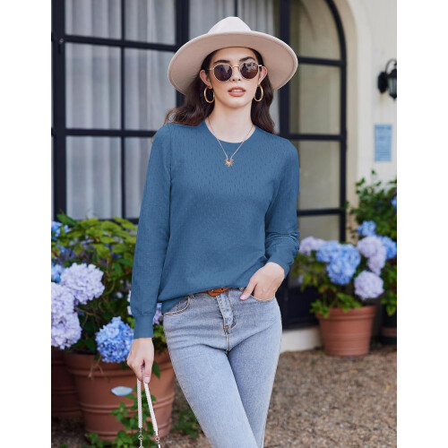 Damen Strickpullover Ajour Pullover Lässig Blau Größe S 1