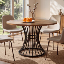 Levede Round Dining Table for 4-6 People 30mm MDF Metal Base Kitchen Brown