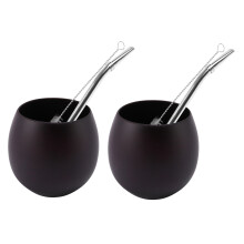 2X Ensemble de Thé En Bois Yerba Gourd Mate à la Main En Bois Naturel Café Tasse à Eau Mate avec Cuillère Paille Bombilla Brosse 200 Ml (Profond)