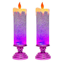 2X LED Julljus Färgskiftande LED Vattenljus med Glitter Flameless LED Candle Lights Skrivbordsbord, Rose Röd