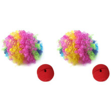 2X Nez de Clown Rouge en Mousse + Multi-Couleur Perruque de Clown pour Masquerade Deguisement Cosplay