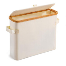 Suporte de Papel Higiênico de Bambu com Tampa de Bambu para Banheiro, Armário, Banheiro, Branco Cremoso