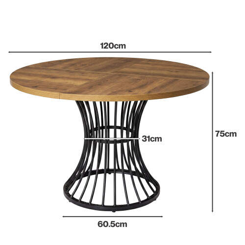 Levede Round Dining Table for 4-6 People 30mm MDF Metal Base Kitchen Brown 1