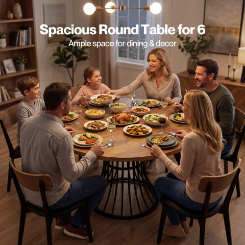 Levede Round Dining Table for 4-6 People 30mm MDF Metal Base Kitchen Brown 2