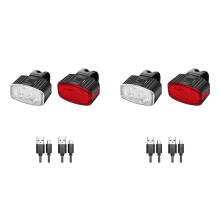 2X USB-Wiederaufladbares Fahrradlicht-Set, Hochintensive LED-Fahrradlichter Vorne und Hinten, Wasserdichte Fahrradtaschenlampe für die Straße