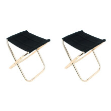 2X Outdoor Folding Camping Stool Golden Aluminum Alloy Chair with Bag Stool Fishing Camping Black