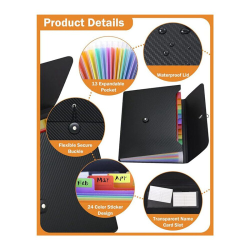 2X File Organizer Expanding File Folder, 13 Pockets , A4 Letter Size Paper Document Receipt Folder for Classroom, Home 2