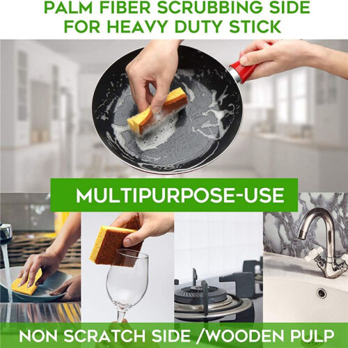 Natural Plant Based Scrub Sponge 24 Pack, Fiber Scrubber Sponge with Non Scratch Biodegradable Compostable Sponges