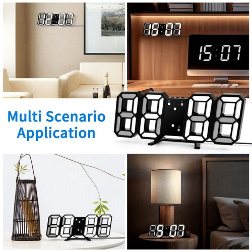 3D LED Digital Clock Luminous Wall Clock Multifunctional USB Plug in Electronic Clock Home Decoration, 1