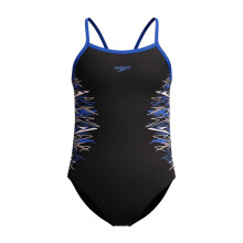 (9-10 Years, Anthracite/Deep Grey) Speedo Girls Printed Thin Strap One Piece Swimsuit