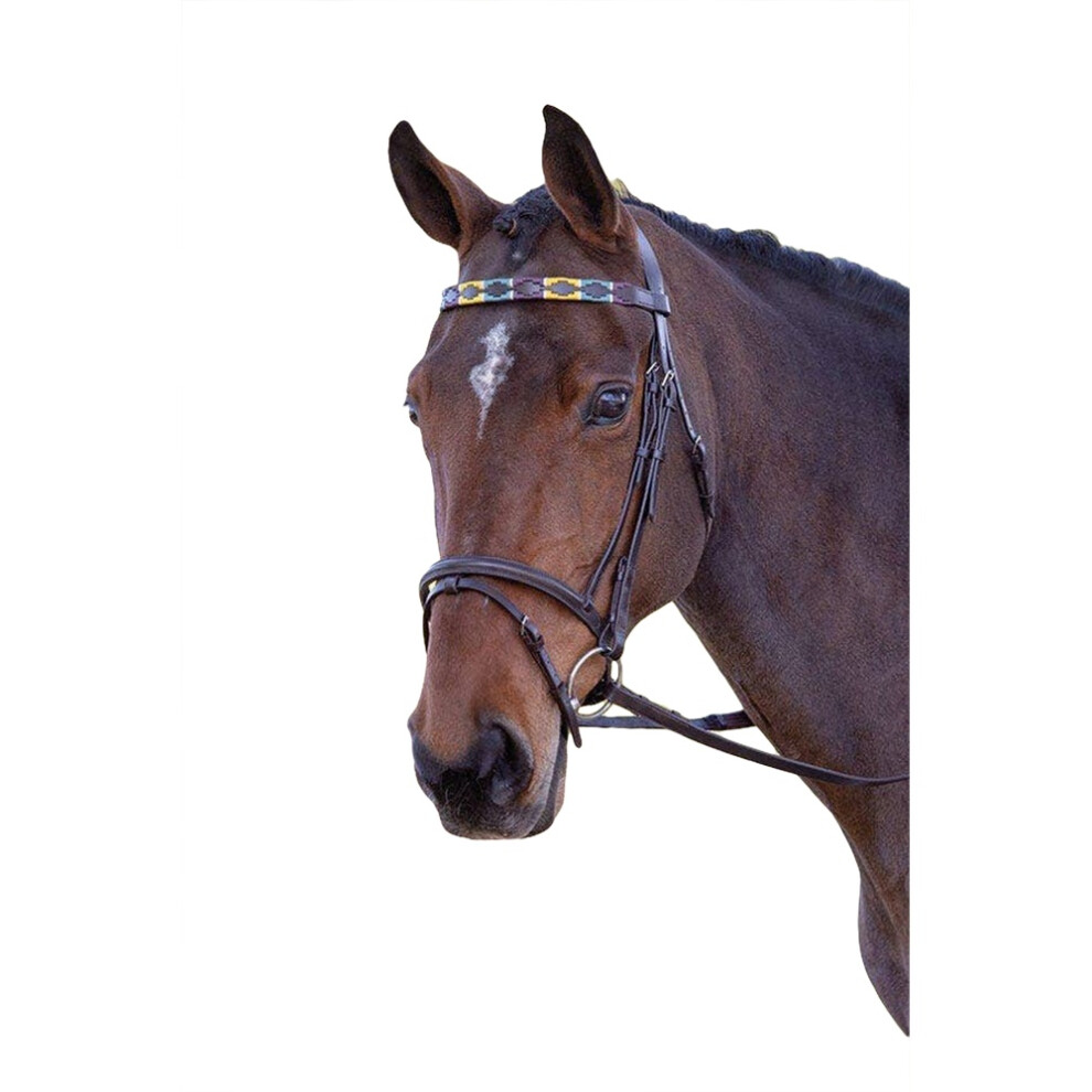 Photos - Climbing Gear  Blenheim Leather Polo Horse Browband(Pony, Purple/Dark Green/Yellow)