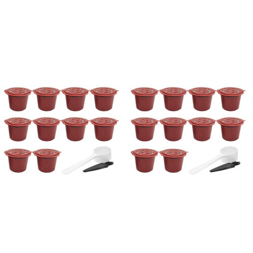 20 Pcs Reusable Refillable Coffee Capsule Filters for  with Spoon Brush Kitchen Accessories Coffee Filter Red 1
