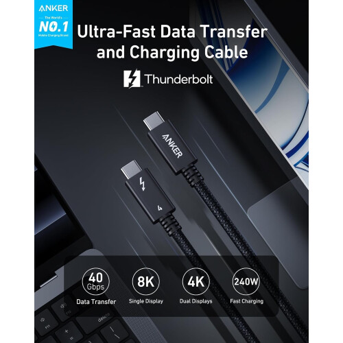 Anker Anker Prime Thunderbolt 4 Cable 3.3 ft USB C to USB C 240W 40Gbps Data Transfer 1
