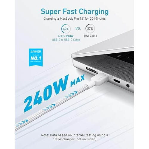Anker Anker 240W USB-C to USB-C Cable, 6 ft Double Braided Nylon Type C Charging Cable 1