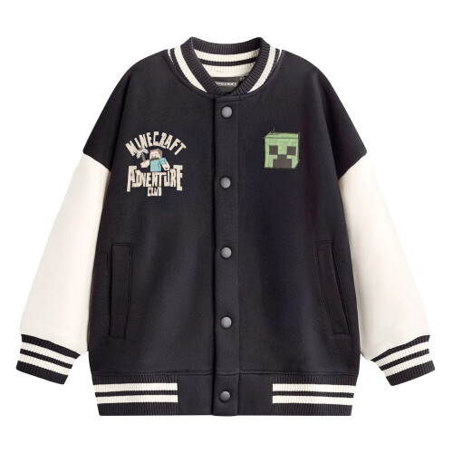 Minecraft (12-13 Years, Black) Minecraft Boys Creeper Varsity Jacket
