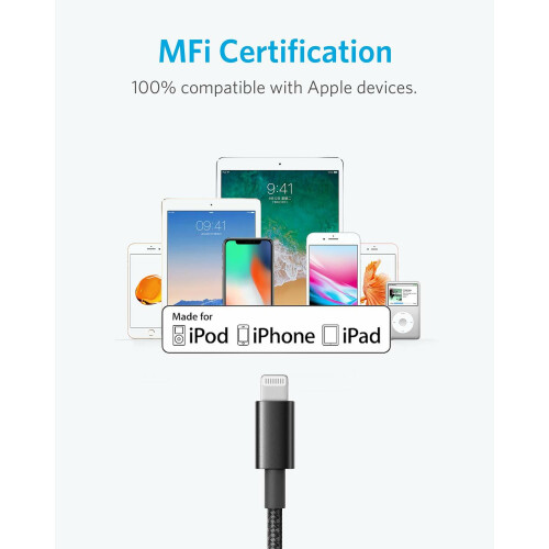 Anker Anker 2-Pack 1.8m Lightning Cable Double-Braided Pre-Nylon MFi-Certified Black 1