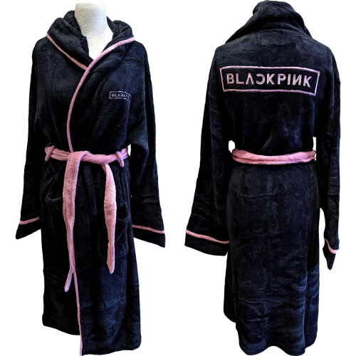 (L-XL, Black) BlackPink Unisex Adult Logo Dressing Gown