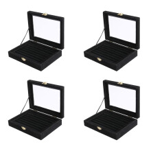 4X Velvet Glass Ring Earring Jewelry Display Organizer Box Tray Holder Storage Case, Black