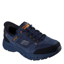 (7.5 UK, Navy/Orange) Skechers Mens Oak Canyon Leather Slip-on Relaxed Fit Shoes