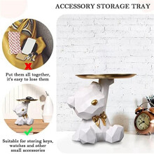 2X Aufbewahrungstablett, Statue, Schlüsselhalter, Figur, Tablett für Schmuck, Ohrringe, Lippenstifte, Bärenstatuen mit Schale, Skulpturen,