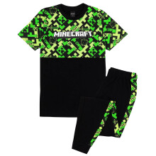 (7-8 Years, Black/Green) Minecraft Boys Gamer Long Pyjama Set