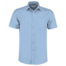 (17.5, Light Blue) Kustom Kit Mens Short Sleeve Tailored Poplin Shirt