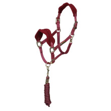 (Cob, Burgundy) ARMA Fleece Horse Headcollar and Leadrope