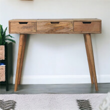 Brown Oak-Look Dressing Table, 2 Drawers + Mirror