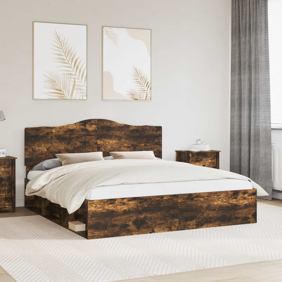 Vidaxl Bed Frame Smoked Oak 200 X 200 Cm Solid Pine Wood