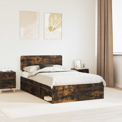VidaXL vidaXL Bed Frame Smoked Oak 120 x 200 cm Solid Pine Wood