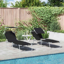 vidaXL Sun Lounger Folding 2 pcs Black 58 x 188 x 77cm Polyester