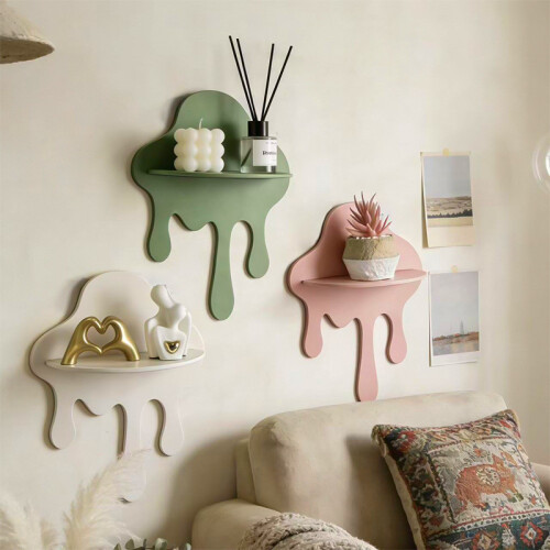(Green)Modern Art Cloud Wall Decor With Storage Shelf Suitable For Office Entryway Or 2