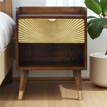Gold & Brown Wooden Nightstand, 1 Shelf,35*45*58cm