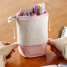 6 Pieces Telescopic Pencil Case Standing Stationery Pencil Holder Canvas Dual-Use - Stand Pencil Bags with Zipper A