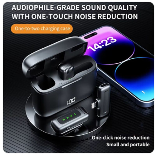 Wireless Lapel Microphone Portable Noise Reduction Audio Recording with Charging Box Type-C Interface 1