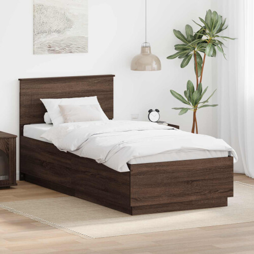 VidaXL vidaXL Bed Frame with Headboard Brown Oak 70 x 190 cm Engineered Wood