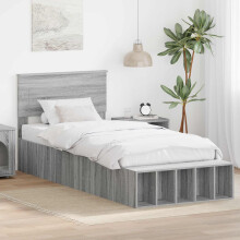 vidaXL Bed Frame with Shelf Grey Sonoma 75 x 190 cm Engineered Wood