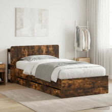 vidaXL Bed Frame with Storage Smoked Oak 100 x 200 cm Engineered Wood