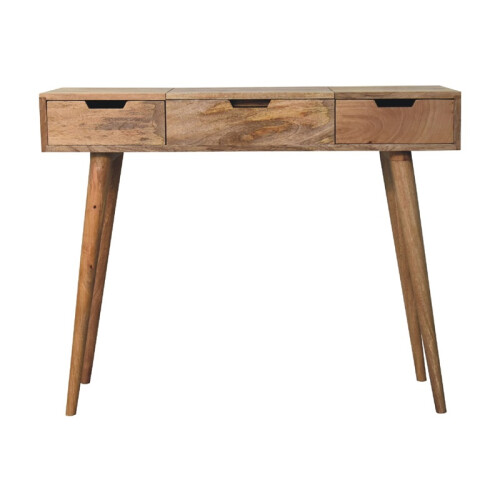 Brown Oak-Look Dressing Table, 2 Drawers + Mirror 1