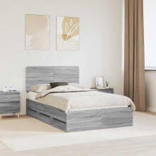 vidaXL Bed Frame with Drawer Grey Sonoma 120 x 190 cm Engineer Wood