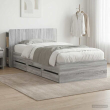 vidaXL Bed Frame with Storage Grey Sonoma 90 x 190 cm Engineered Wood