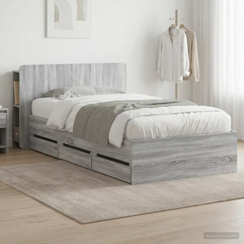 VidaXL vidaXL Bed Frame with Storage Grey Sonoma 90 x 190 cm Engineered Wood